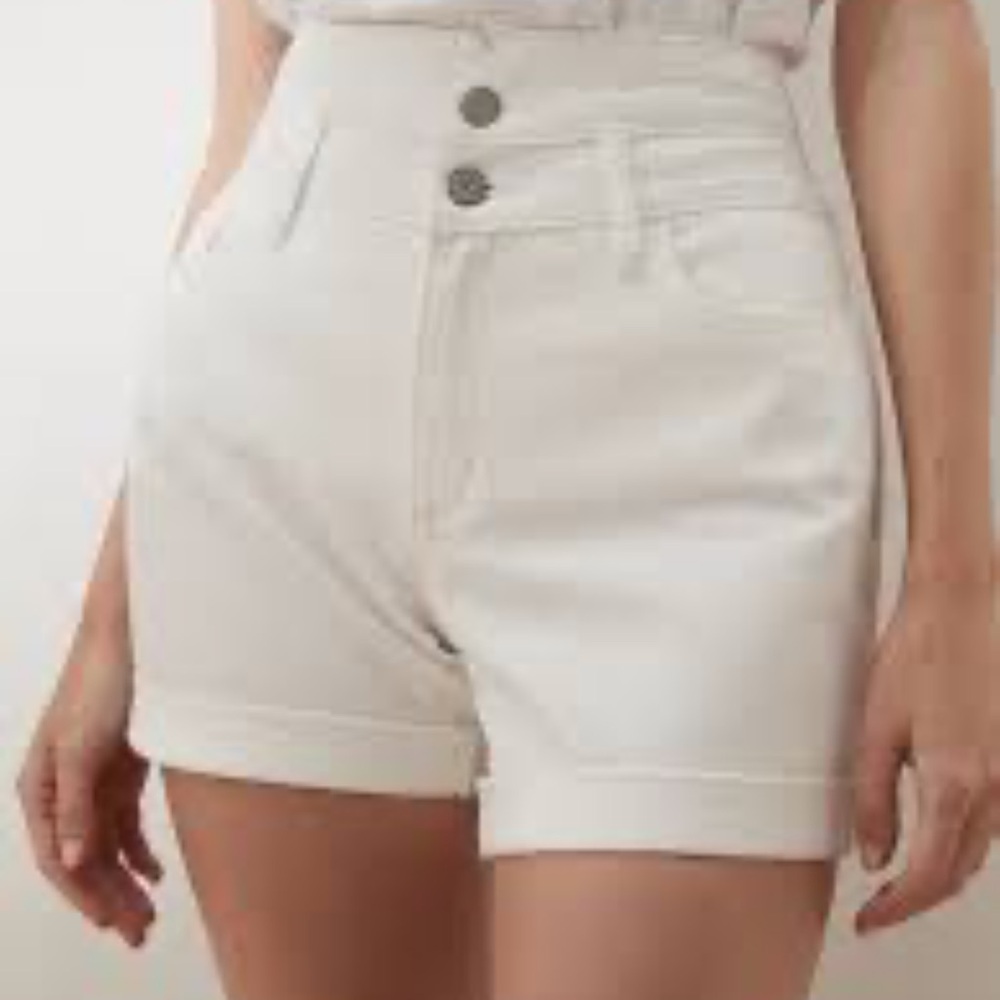 Petite High-Rise Pieced White Twill Shorts - 4 inch inseam.